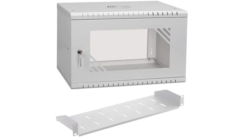 ⁨Wall cabinet RACK 19 6U 350mm grey with shelf glazed PRO LIGHT⁩ at Wasserman.eu