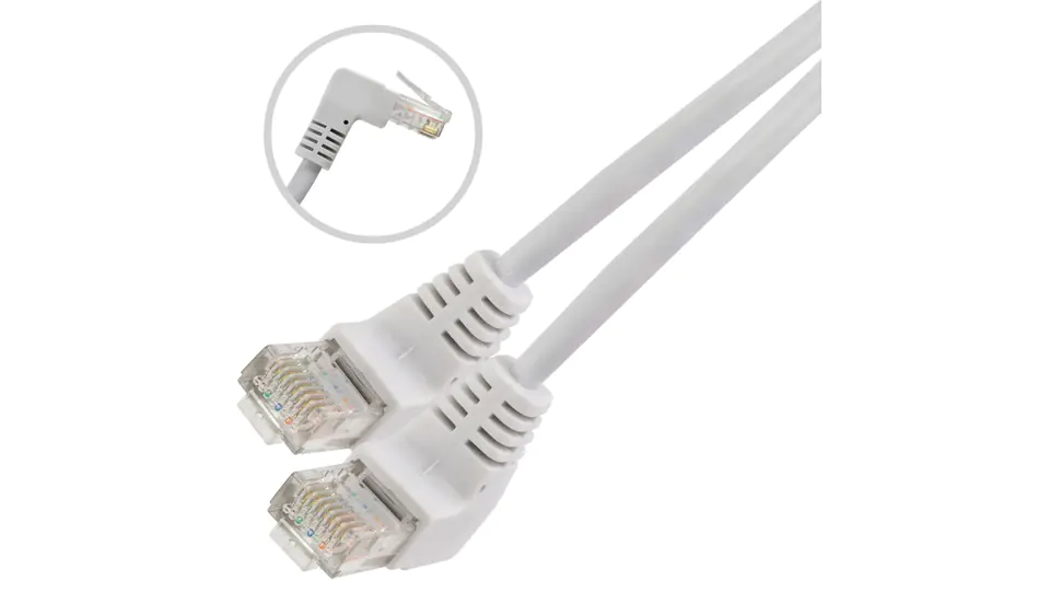 ⁨UTP Cat5e Patch Cable LAN 2x RJ45 angled stranded white 2m⁩ at Wasserman.eu