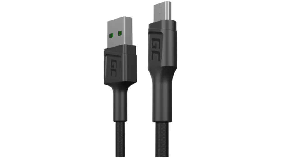 ⁨GREEN CELL USB Type-A / micro-B cable (plug / plug) Quick Charge 3.0 PowerStream black 0.3m⁩ at Wasserman.eu