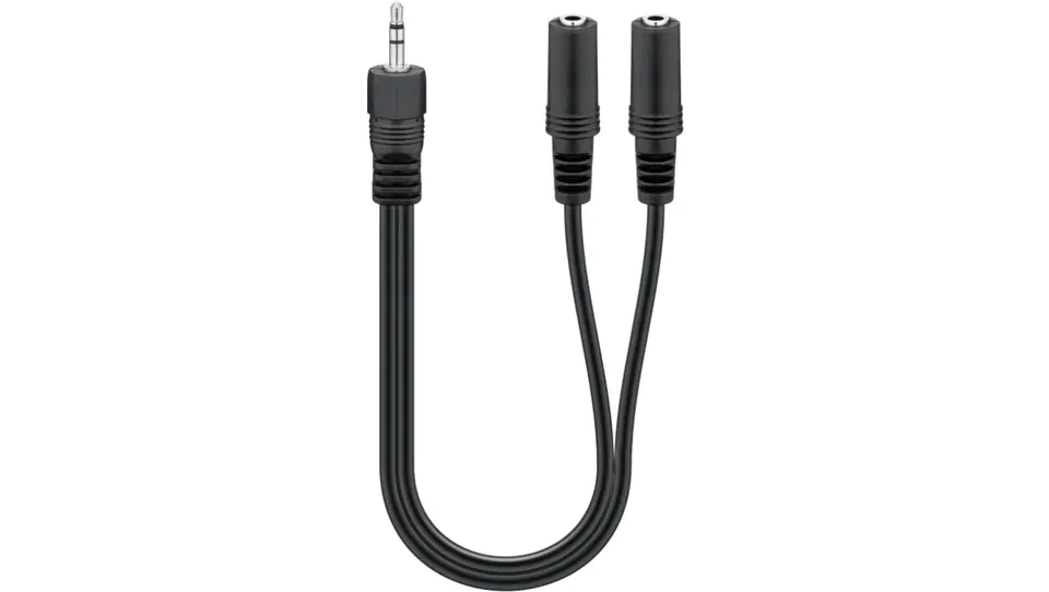 ⁨Audio Cable Splitter Adapter 3.5mm, 1 Plug 2 Stereo Jacks, Black 50464⁩ at Wasserman.eu