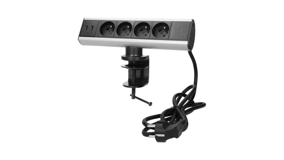⁨Gniazdo meblowe z uchwytem montażowym, ładowarką USB i przewodem 1,8m, 4x2P+Z, 2xUSB,FS-8⁩ w sklepie Wasserman.eu