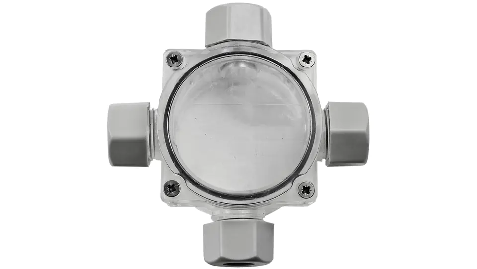 ⁨Puszka natynkowa instalacyjna hermetyczna 4-dławnicowa PG11 60x100x48 4-9mm2 transparentna IP68⁩ w sklepie Wasserman.eu