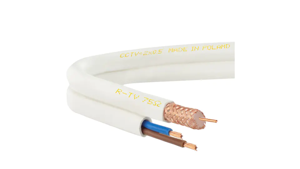 ⁨Coaxial cable for cameras with power supply 2x0.5 75ohm CCTV 0.59/3.7/6.15 screen 100 Electrical cable /100m/⁩ at Wasserman.eu