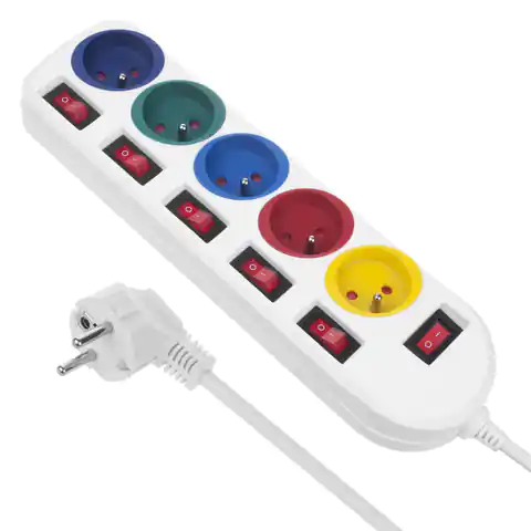 ⁨Maclean Power Strip, extension cable 5 outlets, with switches, 250VAC/10A, 1.5m, MCE204 M/W⁩ at Wasserman.eu
