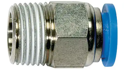 ⁨Straight plug fitting, brass nickel-plated for hose 4, conical external thread R3/8z, 123.038-4⁩ at Wasserman.eu