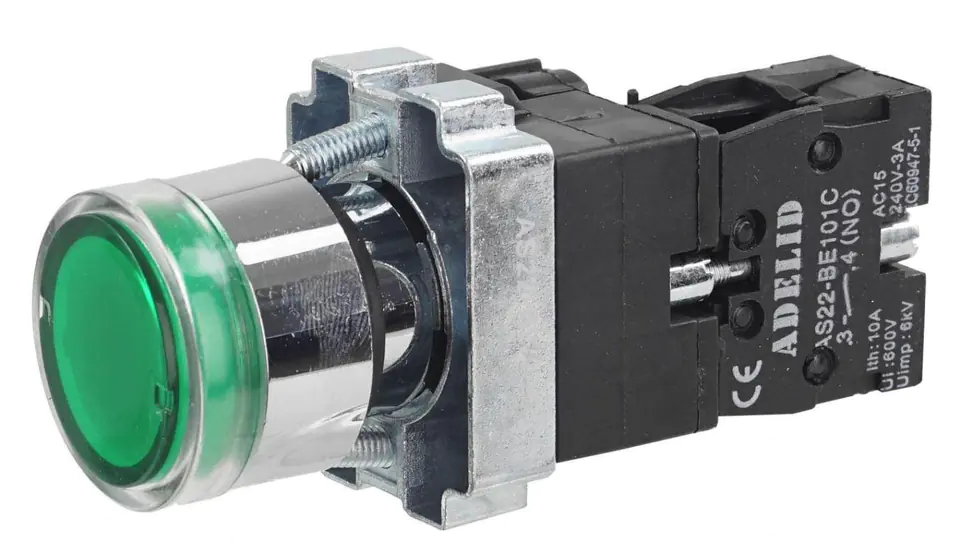 ⁨Backlit control button green START with metal flange AS22-BW3361L⁩ at Wasserman.eu