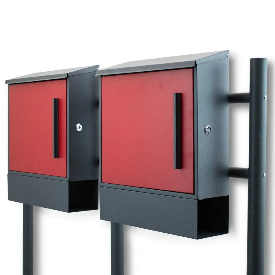 ⁨DOUBLE MAILBOX ON STAND FREESTANDING RED MODERN⁩ at Wasserman.eu