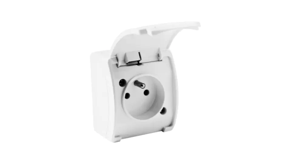 ⁨Single schuko socket surface-mounted IP44 white 181-01 DV 6420⁩ at Wasserman.eu