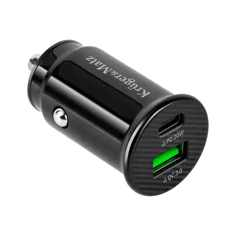 ⁨Kruger & Matz dual USB 3100 mA car charger with Quick Charge 3.0 and Power Delivery⁩ at Wasserman.eu