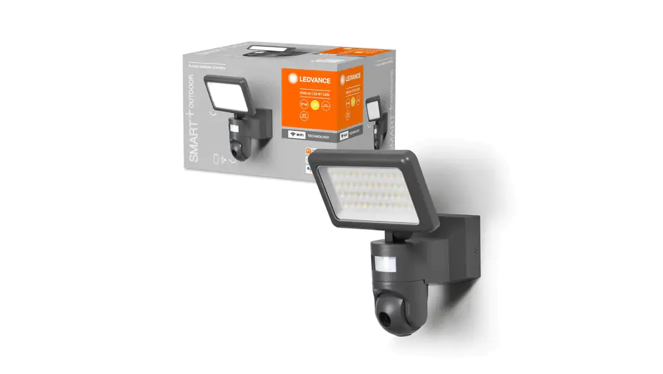 ⁨Inteligentny projektor LED z kamerą SMART+ FLOOD CAMERA CONTROL DG 23W 2000lm 3000K IP44 4058075564626⁩ w sklepie Wasserman.eu