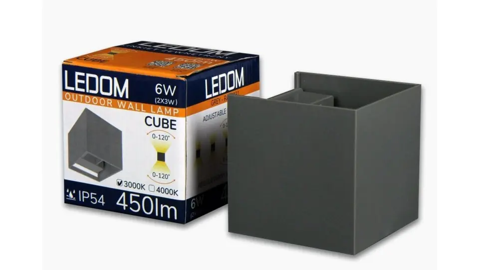 ⁨LEDOM Kinkiet zewnętrzny LED 2x3W 3000K IP54 szary CUBE⁩ w sklepie Wasserman.eu