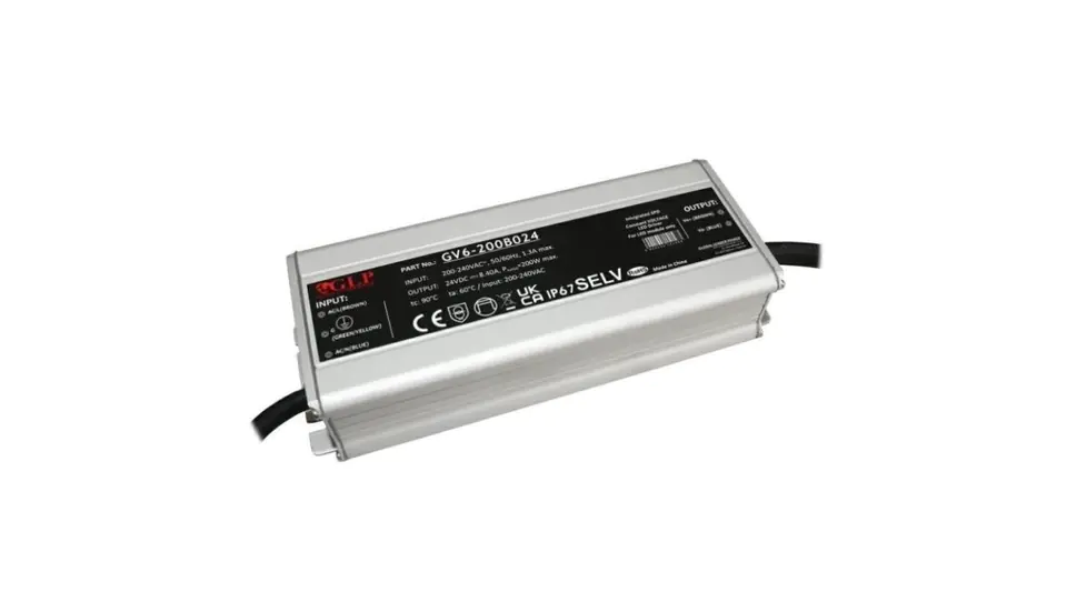 ⁨LED Power Supply GV6-200B024 200W 24V 8.4A GLP IP67 with PFC filter⁩ at Wasserman.eu