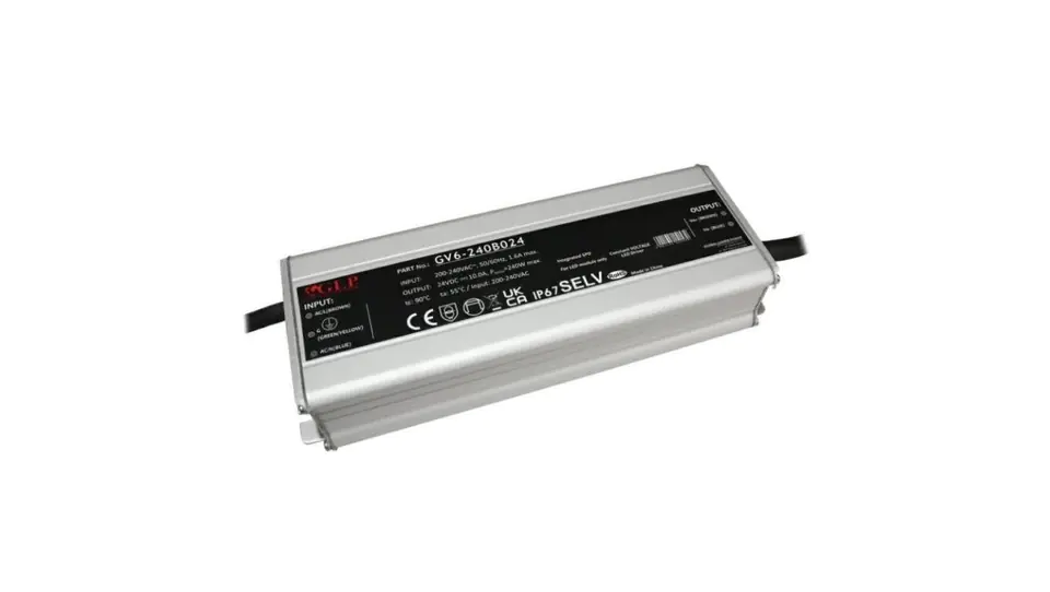 ⁨LED Power Supply GV6-240B024 240W 24V 10A GLP IP67 with PFC filter⁩ at Wasserman.eu