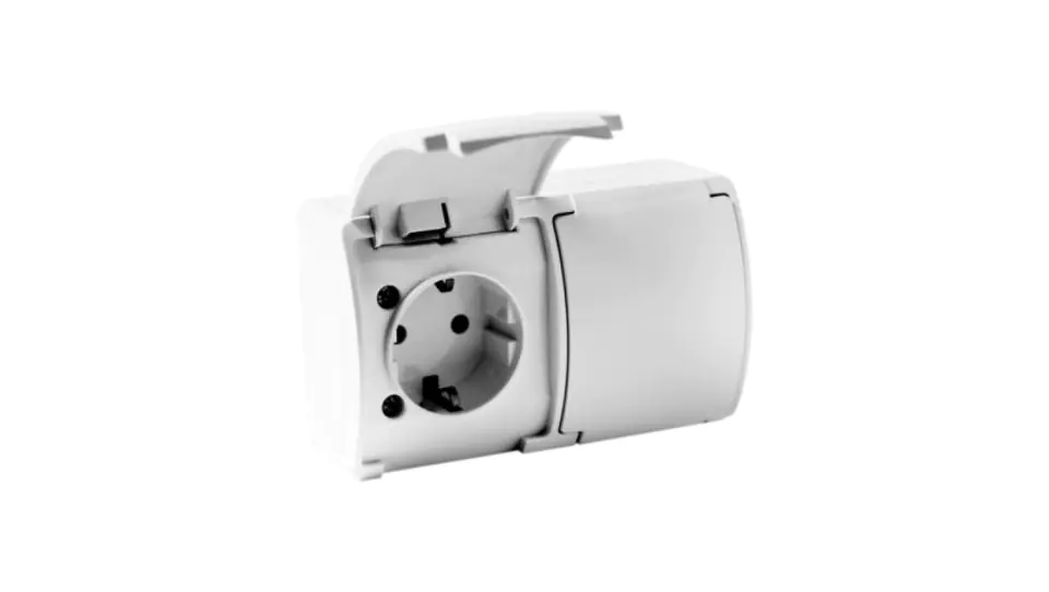 ⁨Socket double schuko surface-mounted IP44 white182-01 DV 6444⁩ at Wasserman.eu