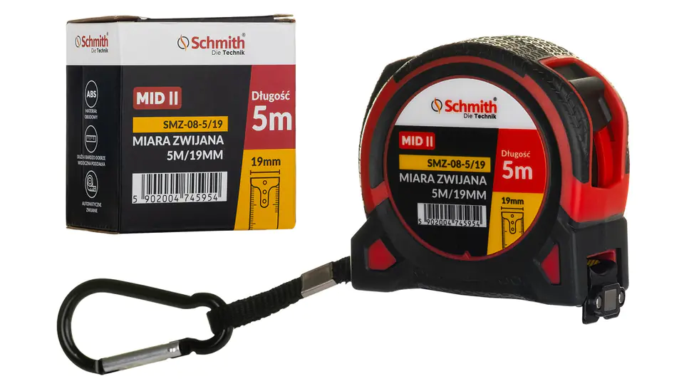 Miara zwijana metrówka metalowa 5m 19mm premium Schmith w sklepie Wasserman.eu