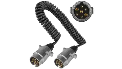 ⁨Spiral cable QLY-s trailer cable terminated with metal plugs 7-pin 12V 3m⁩ at Wasserman.eu