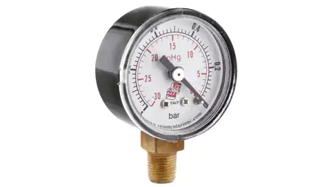 ⁨Standard vaculometer with bottom connection, dia. 63mm, -1/0bar, G1/4, W63R. PL000G14⁩ at Wasserman.eu