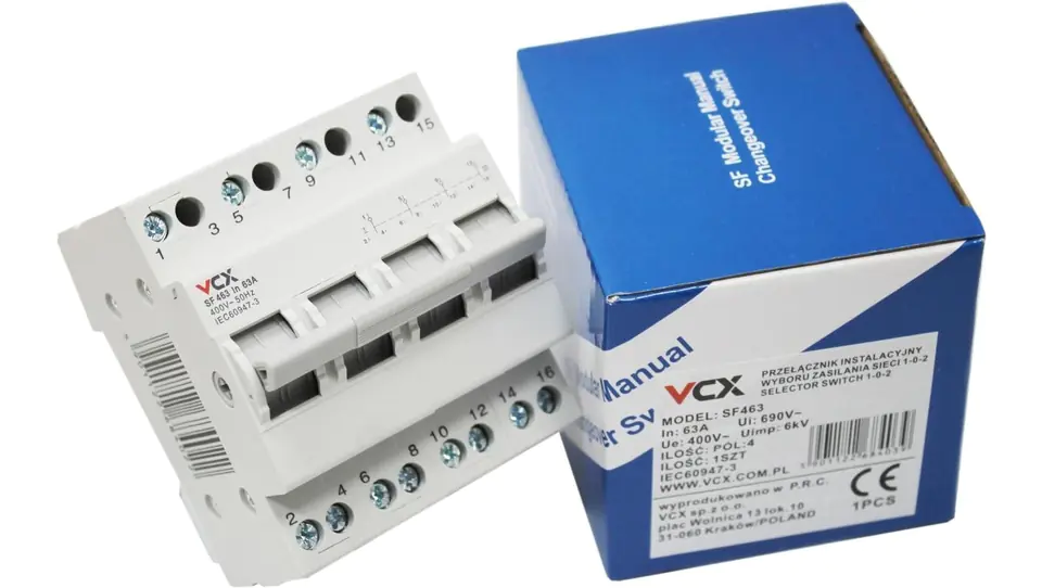 ⁨Przełącznik sieć-agregat przełącznik zasilania VCX 4P 63A 1-0-2 3F⁩ w sklepie Wasserman.eu
