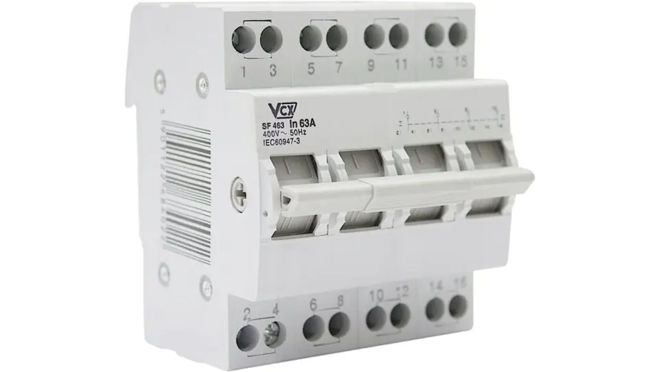 ⁨Przełącznik sieć-agregat przełącznik zasilania VCX 4P 63A 1-0-2 przełącznik wyboru zasilania trójfazowy do agregatu⁩ w sklepie Wasserman.eu