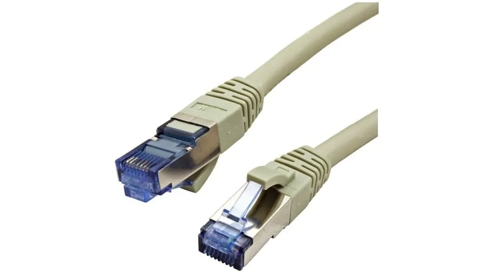 ⁨Patchcord S/FTP kat.6A PiMF kabel sieciowy LAN 2x RJ45 linka PoE szary 0,25m⁩ w sklepie Wasserman.eu