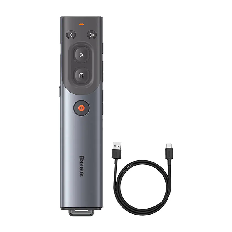 ⁨Baseus Orange Dot Multifunctional Remote Control for Presentation, with Red Laser Pointer, Rechargeable (Grey)⁩ at Wasserman.eu