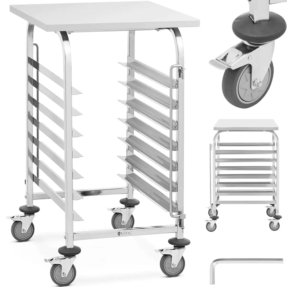 ⁨Catering waiter trolley with shelf for transport 7 trays 60 x 60 cm with shelf⁩ at Wasserman.eu