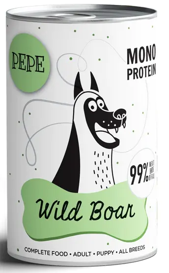 ⁨Paka Zwierzaka PEPE Wild Boar (dzik) puszka 400g⁩ w sklepie Wasserman.eu