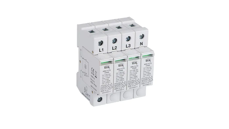 ⁨Surge arrester B+C Type 1+2 3P+N 30kA 1,5kV KSD-T1T2 275/240 3P+N 23920⁩ at Wasserman.eu