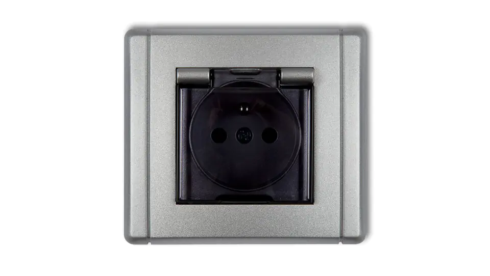 ⁨FLEXI Splash-proof socket with / u (smoke flap) silver metallic 7FGPB-1zdp⁩ at Wasserman.eu