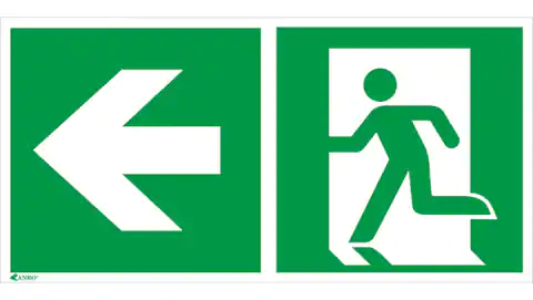 ⁨Self-adhesive warning plate /Direction to exit left,straight 150x300/ IE/001/1/A/FS⁩ at Wasserman.eu