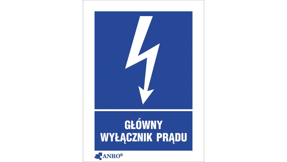 ⁨Samoprzylepna tabliczka ostrzegawcza /GŁÓWNY WYŁĄCZNIK PRĄDU 148X210/ 20EIA/Q4/F⁩ w sklepie Wasserman.eu