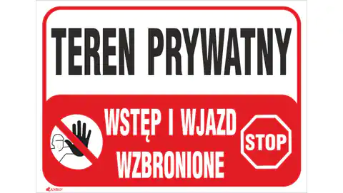 ⁨Tabliczka ostrzegawcza PCV /Teren prywatny Wstęp i wjazd wzbronione 350x250/ B25/L/P⁩ w sklepie Wasserman.eu