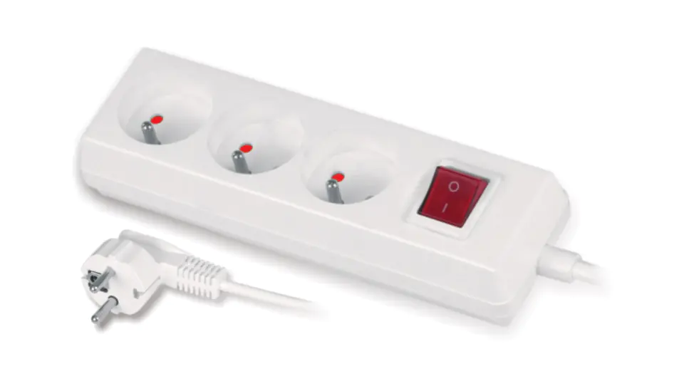 ⁨Extension cable with switch 3-socket z/u 10A 3m /OMY 3x1/ white PS-370WS⁩ at Wasserman.eu