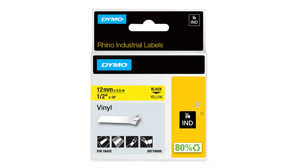 Vinyl tape for printers 12mm x 5,5m black on yellow S0718450 18432 at Wasserman.eu