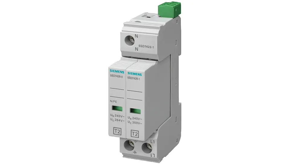 ⁨Surge arrester C TYPE 2 2P 20kA 350V 1+1 narrow system with signaling contacts 5SD7422-1⁩ at Wasserman.eu