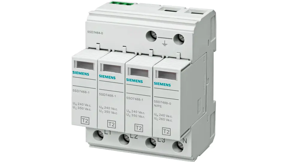 ⁨Surge arrester C TYPE 2 4P 20kA 350V system 3+1 TN-S with signaling contacts 5SD7464-1⁩ at Wasserman.eu