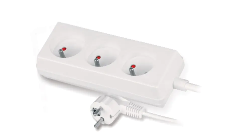 ⁨PS Extension cable with triple ECO socket, 3X2p, 10A, 5m, WHITE.⁩ at Wasserman.eu