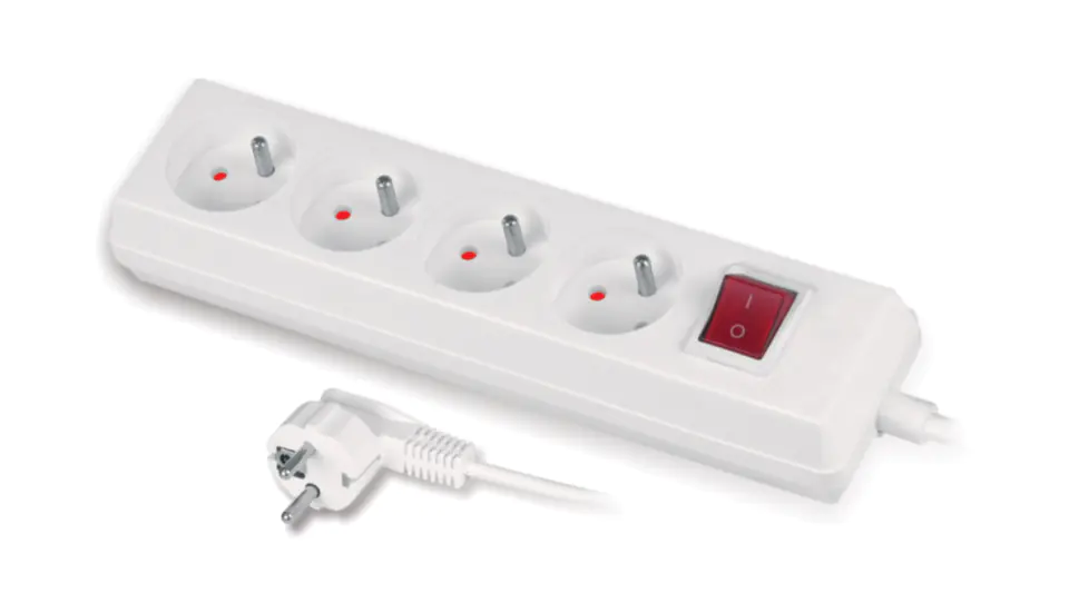 ⁨Extension cable with switch 4-socket z/u 10A 1,5m /OMY 3x1/ white PS-470WS⁩ at Wasserman.eu