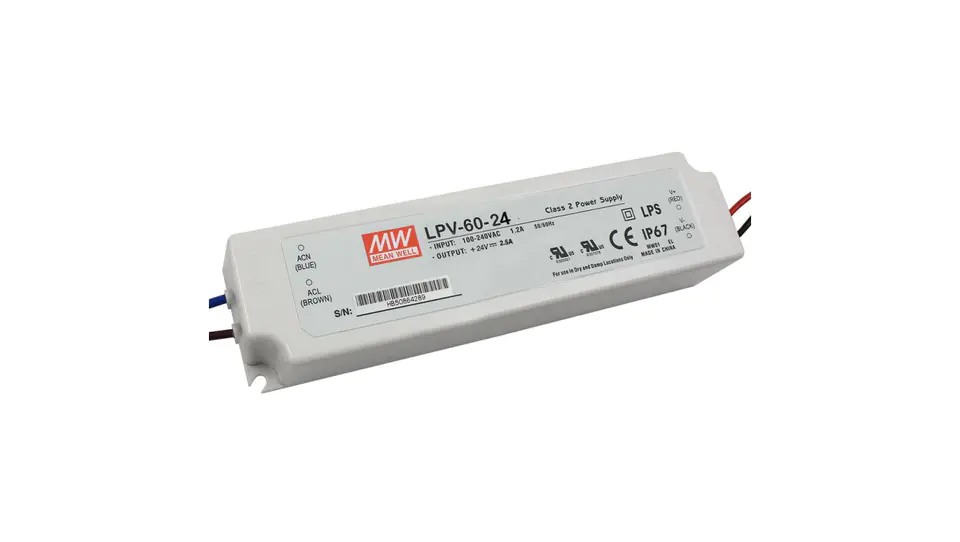 ⁨Power Supply Mean Well LPV-60-24 60W 24V ip67⁩ at Wasserman.eu