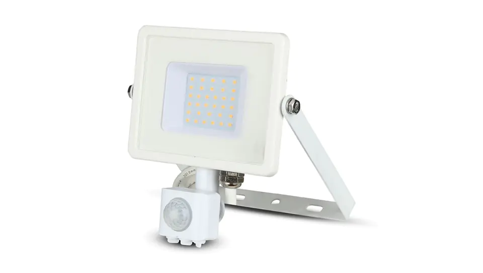 ⁨Projektor LED 30W 2400lm 6400K Dioda SAMSUNG z czujnikiem ruchu PIR Biały IP65 459⁩ w sklepie Wasserman.eu
