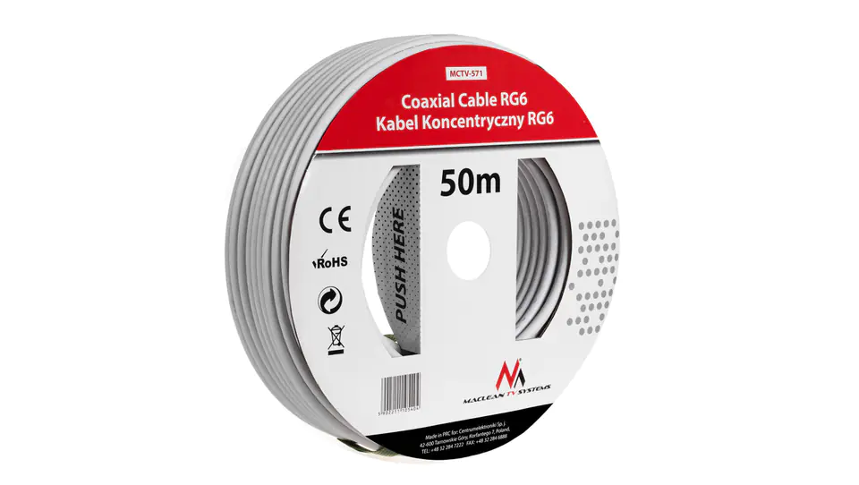 ⁨Kabel przewód koncentryczny satelitarny 1.0CCS RG6 50M Maclean MCTV-571 MCTV-571⁩ w sklepie Wasserman.eu