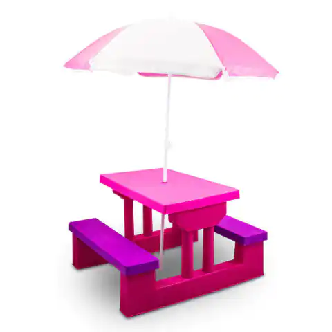 ⁨Ławka do ogrodu z parasolem dla dzieci Stolik RÓŻOWY do zabawy lekki⁩ w sklepie Wasserman.eu
