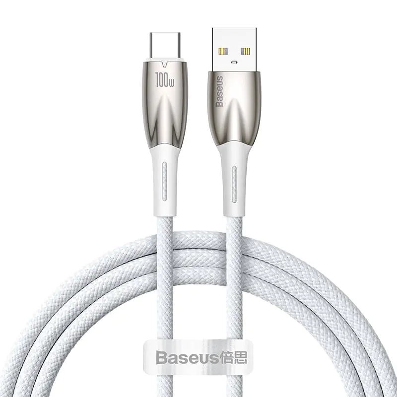 ⁨Kabel USB do USB-C Baseus Glimmer, 100W, 1m (biały)⁩ w sklepie Wasserman.eu