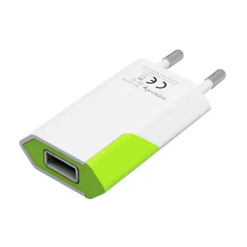 ⁨Ładowarka sieciowa slim USB 230V-5V 1A biało-zielona⁩ w sklepie Wasserman.eu