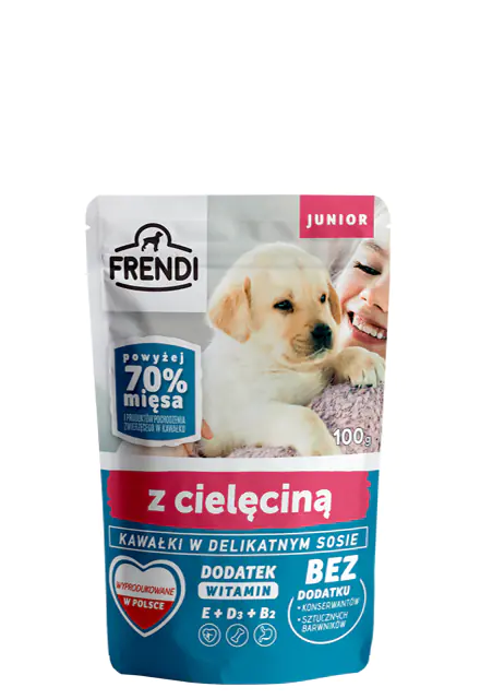 ⁨FRENDI Pieces with veal in sauce puppy pouch 100g⁩ at Wasserman.eu