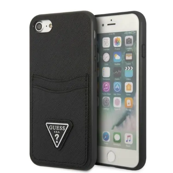 ⁨Guess GUHCI8PSATPK iPhone 7/8 SE 2020 / SE 2022 hardcase black/black hardcase Saffiano Triangle Logo Cardslot⁩ at Wasserman.eu