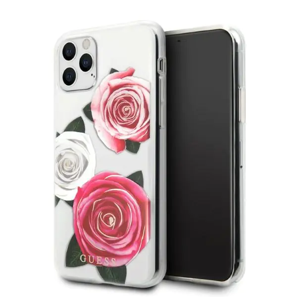 ⁨Guess GUHCN58ROSTRT iPhone 11 Pro transparent hardcase Flower Desire Pink & White Rose⁩ w sklepie Wasserman.eu