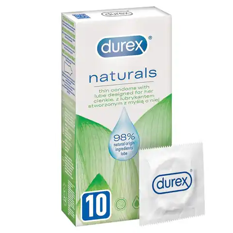 ⁨Durex Naturals cienkie prezerwatywy z lubrykantem stworzone z myślą o niej 10szt⁩ w sklepie Wasserman.eu