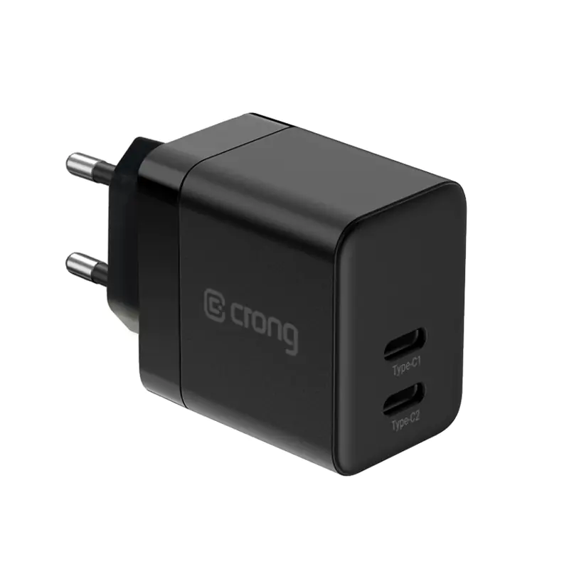 ⁨Crong Ultra Compact GaN - Ładowarka sieciowa 2x USB-C 35W PD 3.0 z PPS (czarny)⁩ w sklepie Wasserman.eu