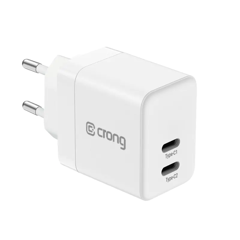 ⁨Crong Ultra Compact GaN - Ładowarka sieciowa 2x USB-C 35W PD 3.0 z PPS (biały)⁩ w sklepie Wasserman.eu